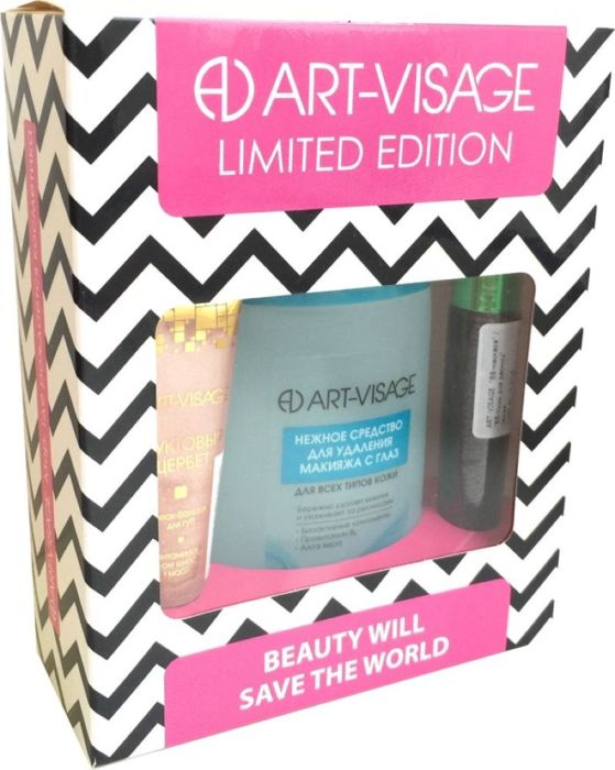 Art-Visage Набор 6 : Тушь для ресниц ВВ-mascara + Нежное средство для удаления макияжа с глаз для всех типов кожи + Ухаживающий блеск-бальзам для губ Фруктовый щербет048111 Art-Visage Набор 6 : Тушь для ресниц ВВ-mascara + Нежное средство для удаления макияжа с глаз для всех типов кожи + Ухаживающий блеск-бальзам для губ Фруктовый щербет048111BB Mascara 13 млТушь-уход для ресниц, придающая объем.Цвет туши: графит (темно-серый)Здоровье и красота ваших ресниц!Эксклюзивная формула туши: уход + невероятный объем!Нежное средство для снятия макияжа с глаз для всех типов кожи 130 млСредство бережно и эффективно удаляет макияж с глаз. Содержит биоактивные компоненты, интенсивно ухаживающие за ресницами и кожей вокруг глаз.В подарок:Блеск-бальзам фруктовый щербет 12 млОпенок: 5 розовый леденецДвойное действие: кpacoтa и забота. Бальзам обеспечит интенсивный уход.