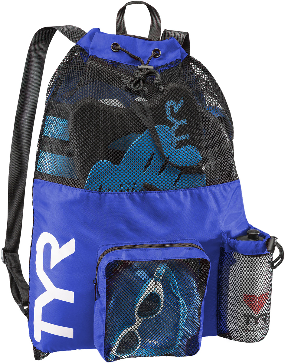 Рюкзак для аксессуаров Tyr Big Mesh Mummy Backpack, цвет: голубой. LBMMB3LBMMB3 Рюкзак для аксессуаров Tyr Big Mesh Mummy Backpack, цвет: голубой. LBMMB3LBMMB3Мешок TYR является идеальным выбором для транспортировки влажной плавательной экипировки. Его очень комфортно носить на спине благодаря удобным лямкам и сетчатой проветриваемой поверхности. Мешок сделан из легкого и прочного материала, который обеспечивает долгий срок службы. Мешок имеет боковой карман на молнии и карман для бутылки. Благодаря устойчивости к влаге можно брать с собой как в бассейн, так и на пляж.Размеры: 64 см х 48 смОбъем: 40 литров
