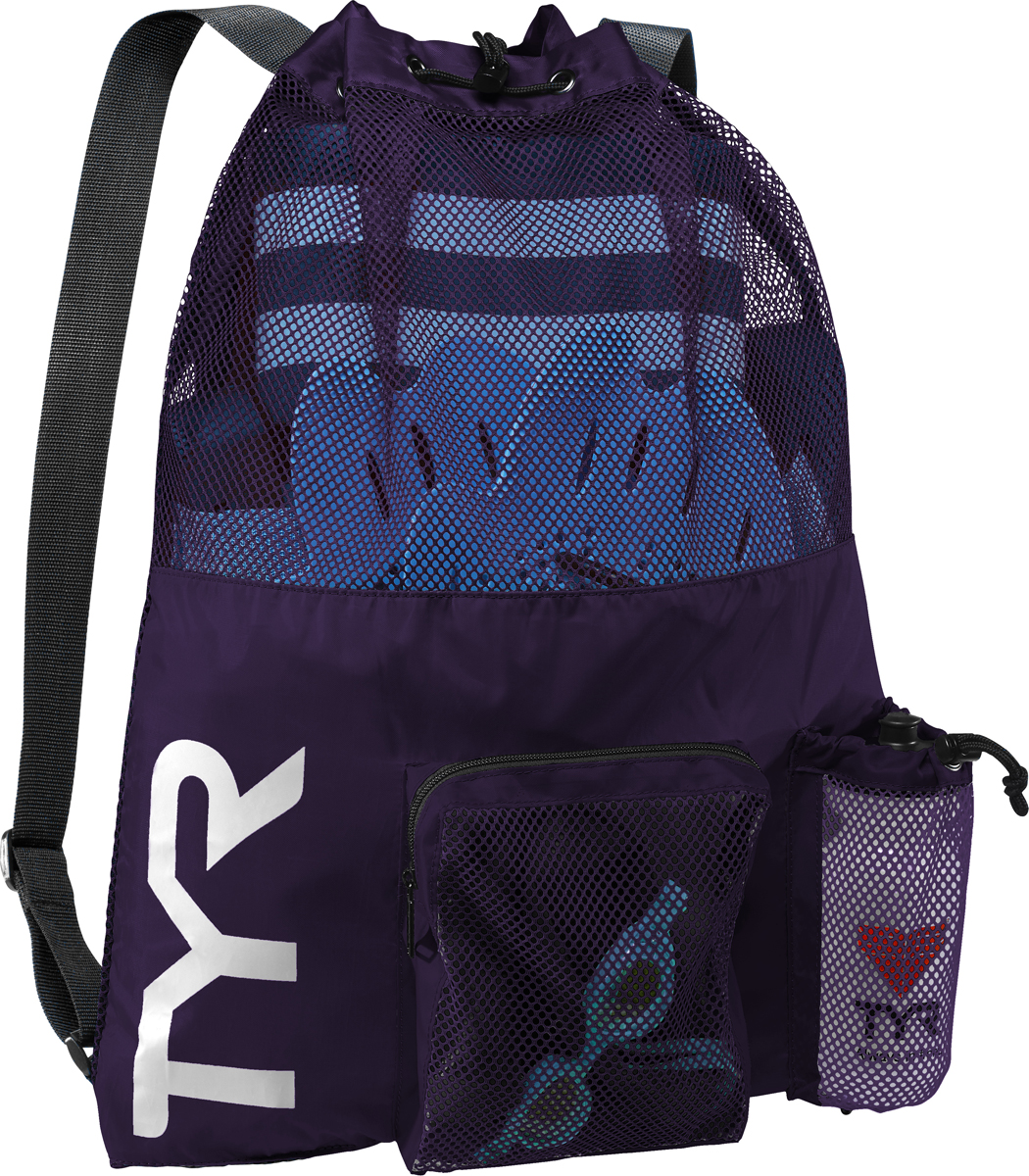 Рюкзак для аксессуаров Tyr Big Mesh Mummy Backpack, цвет: фиолетовый. LBMMB3LBMMB3 Рюкзак для аксессуаров Tyr Big Mesh Mummy Backpack, цвет: фиолетовый. LBMMB3LBMMB3Мешок TYR является идеальным выбором для транспортировки влажной плавательной экипировки. Его очень комфортно носить на спине благодаря удобным лямкам и сетчатой проветриваемой поверхности. Мешок сделан из легкого и прочного материала, который обеспечивает долгий срок службы. Мешок имеет боковой карман на молнии и карман для бутылки. Благодаря устойчивости к влаге можно брать с собой как в бассейн, так и на пляж.Размеры: 64 см х 48 смОбъем: 40 литров