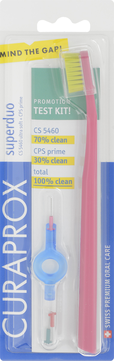 Curaprox Гигиенический набор Superduo: щетка CS5460 3 ершика CPS 06, 07, 08, держатель UHS 409, цвет малиновый