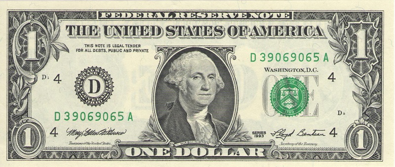 Банкнота номиналом 1 доллар. Кливленд. США, 1993 год