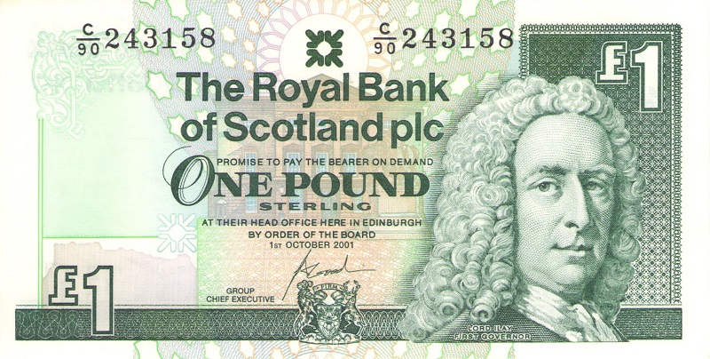 Банкнота номиналом 1 фунт. Шотландия, 2001 год
