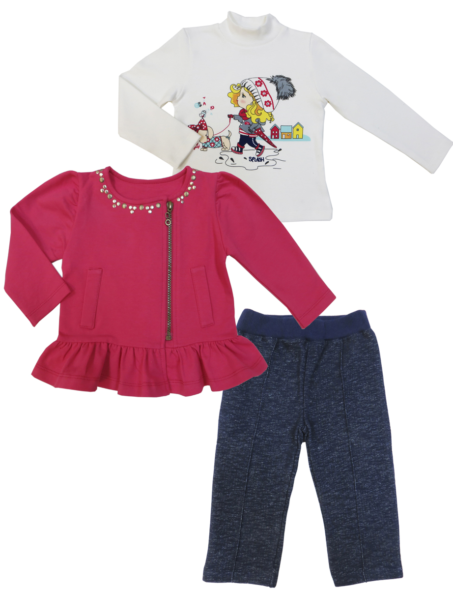Комплект для девочки Soni Kids Прогулка с Мими: водолазка, толстовка, брюки, цвет: мультиколор. З7121030. Размер 98