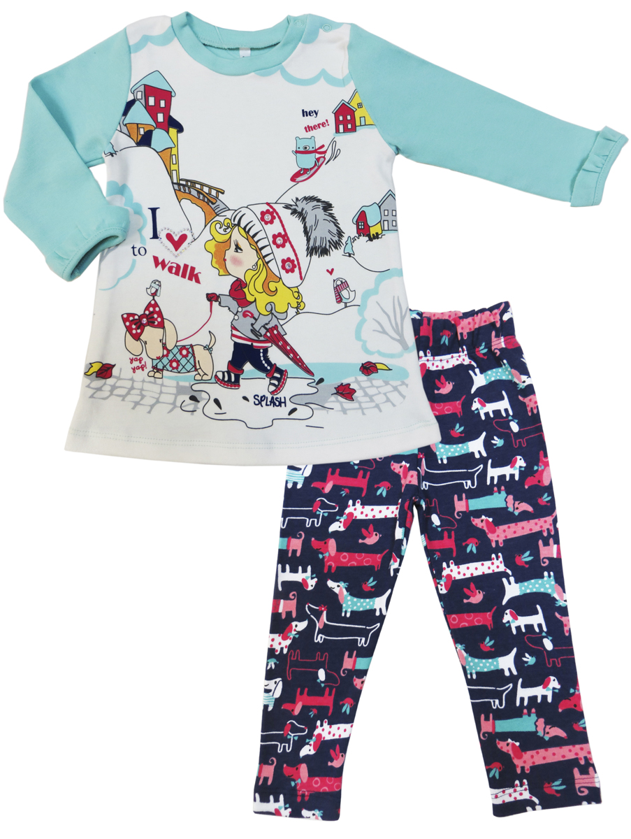 Комплект для девочки Soni Kids Прогулка с Мими: туника, леггинсы, цвет: мультиколор. З7121037. Размер 74