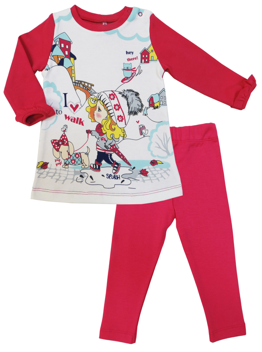 Комплект для девочки Soni Kids Прогулка с Мими: туника, леггинсы, цвет: розовый, белый. З7121040. Размер 122
