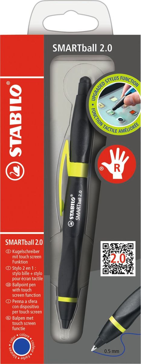 STABILO Ручка-стилус Smartball 2.0 для правшей синяя цвет корпуса черный светло-зеленый
