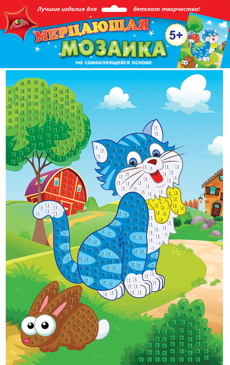 Апплика Набор для создания картины Мерцающая мозаика Кошка и кролик