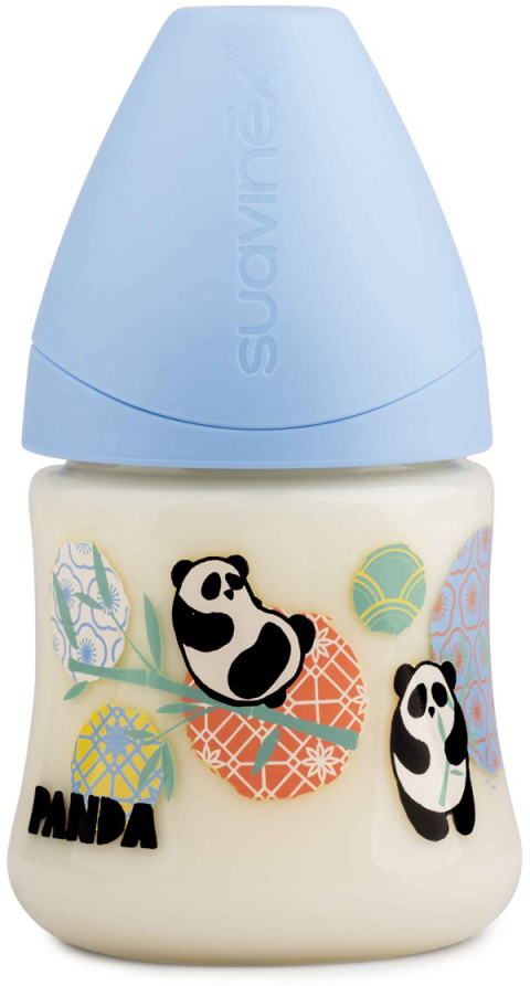 Бутылка Suavinex 150мл от 0 до 6 мес. с анатом. латексной соской,гол.панда (голубой)
