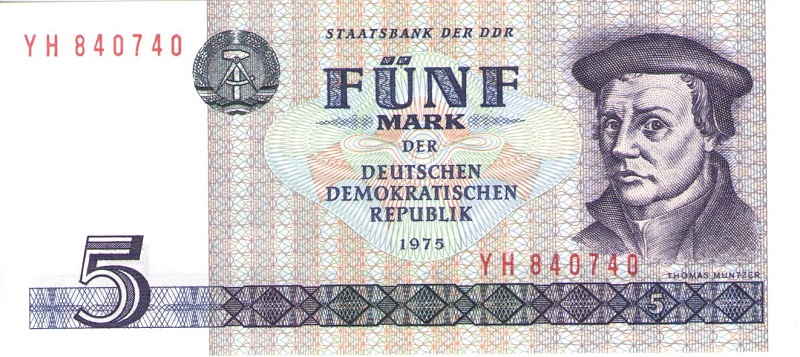 Банкнота номиналом 5 марок. ГДР. 1975 год