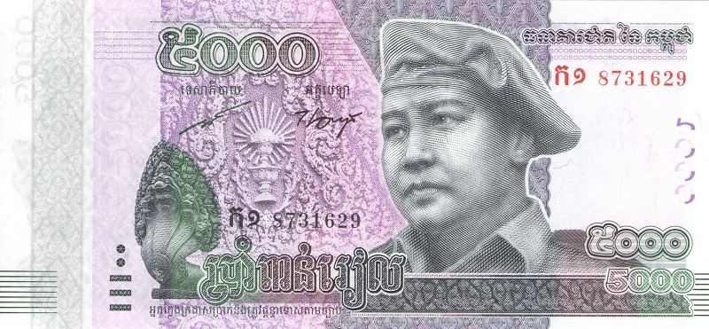 Банкнота номиналом 5000 риелей. Камбоджа. 2015 год