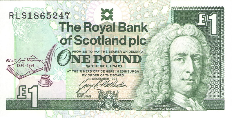 Банкнота номиналом 1 фунт. Шотландия 1994 год