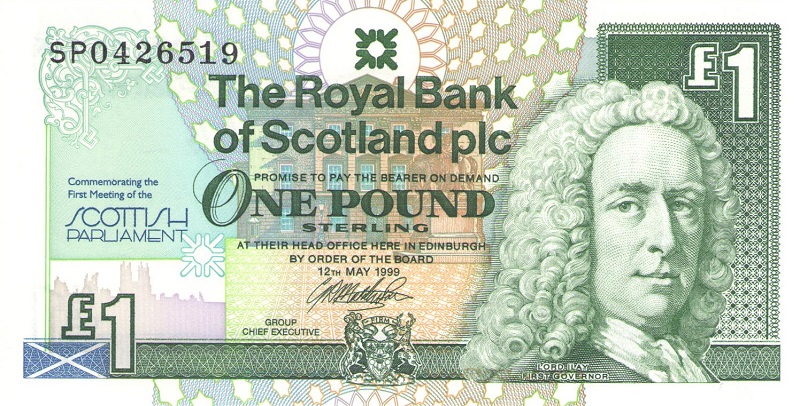 Банкнота номиналом 1 фунт. Шотландия. 1999 год