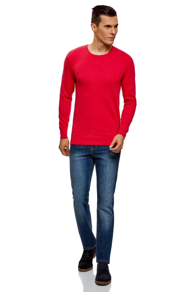 Джемпер мужской oodji Basic, цвет: красный меланж. 4B112003M/34390N/4500M. Размер L (52/54)