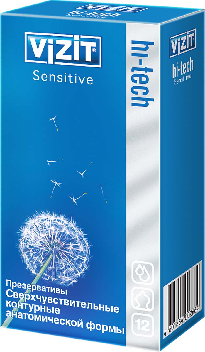 VIZIT Презервативы HI-TECH Sensitive, сверхчувствительные, контурные, анатомической формы, 12 шт VIZIT Презервативы HI-TECH Sensitive, сверхчувствительные, контурные, анатомической формы, 12 шт