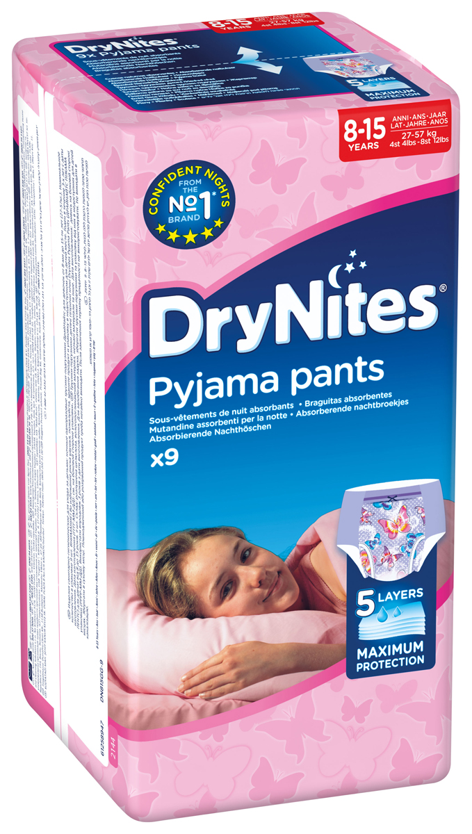 Huggies Подгузники-трусики для девочек DryNites 8-15 лет 9 шт