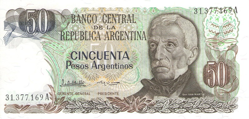 Банкнота номиналом 50 песо. Аргентина, 1983-1985 года