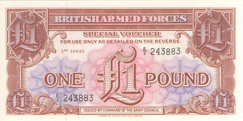 Банкнота. Специальный ваучер на 1 фунт. Британские вооруженные силы. 3 серия. Великобритания, 1956 год