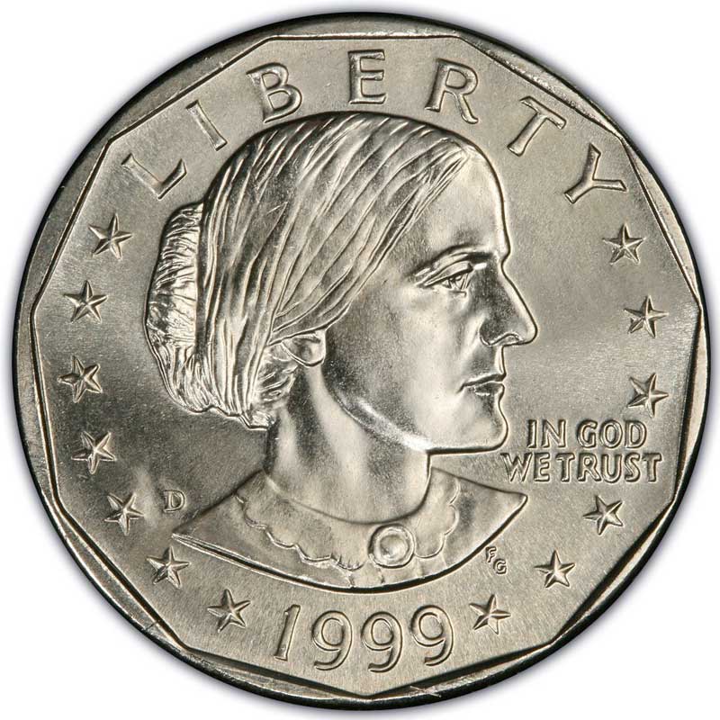 Монета номиналом 1 доллар 1999 США Сьюзан Энтони, двор D