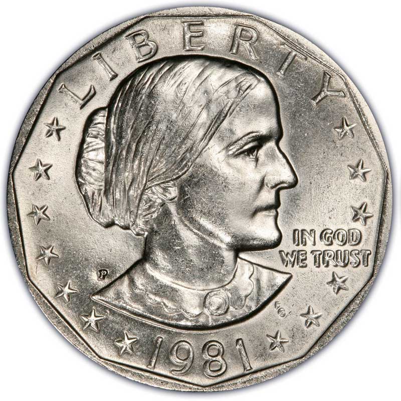 Монета номиналом 1 доллар 1981 США Сьюзан Энтони, двор P