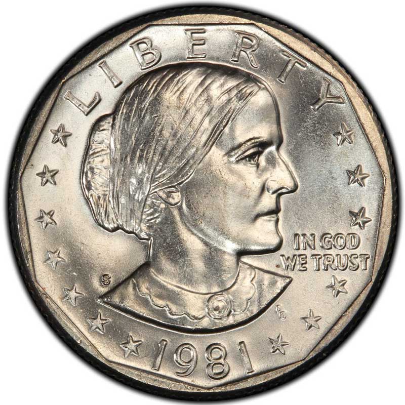 Монета номиналом 1 доллар 1981 США Сьюзан Энтони, двор S