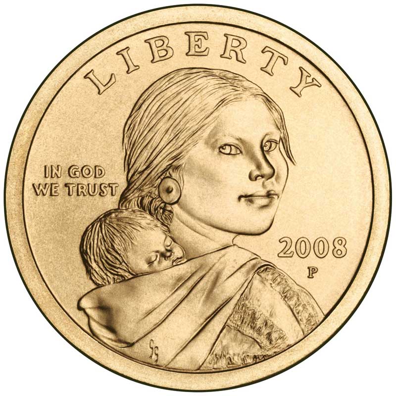Монета номиналом 1 доллар 2008 США Сакагавея, двор P