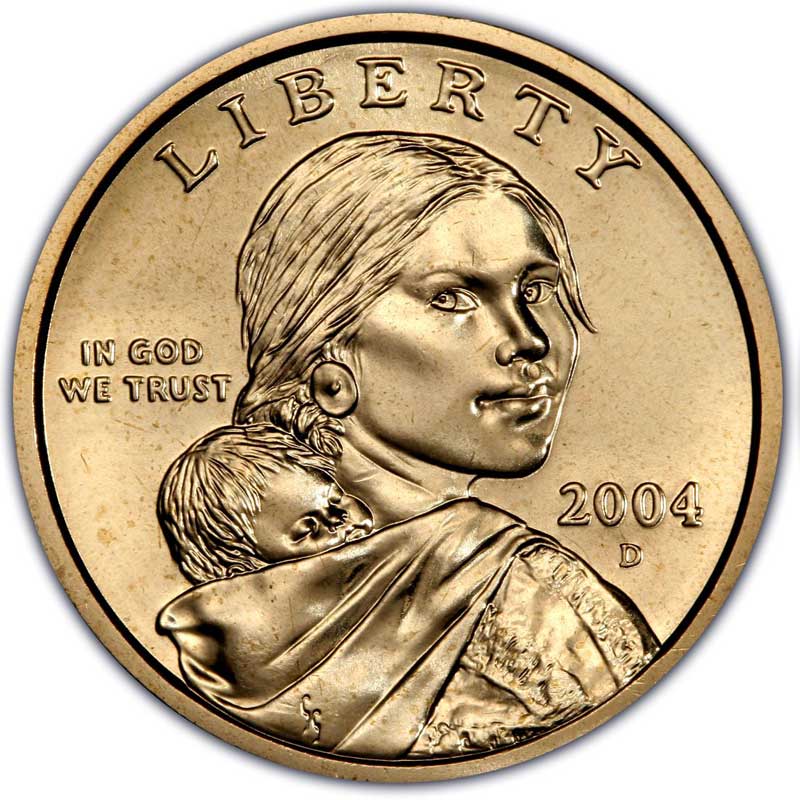 Монета номиналом 1 доллар. Сакагавея. Медь. Денвер. США, 2004 год