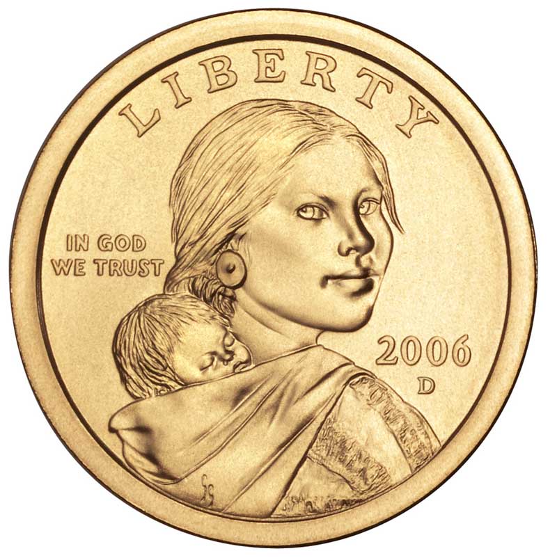 Монета номиналом 1 доллар. Сакагавея. Медь. Денвер. США, 2006 год