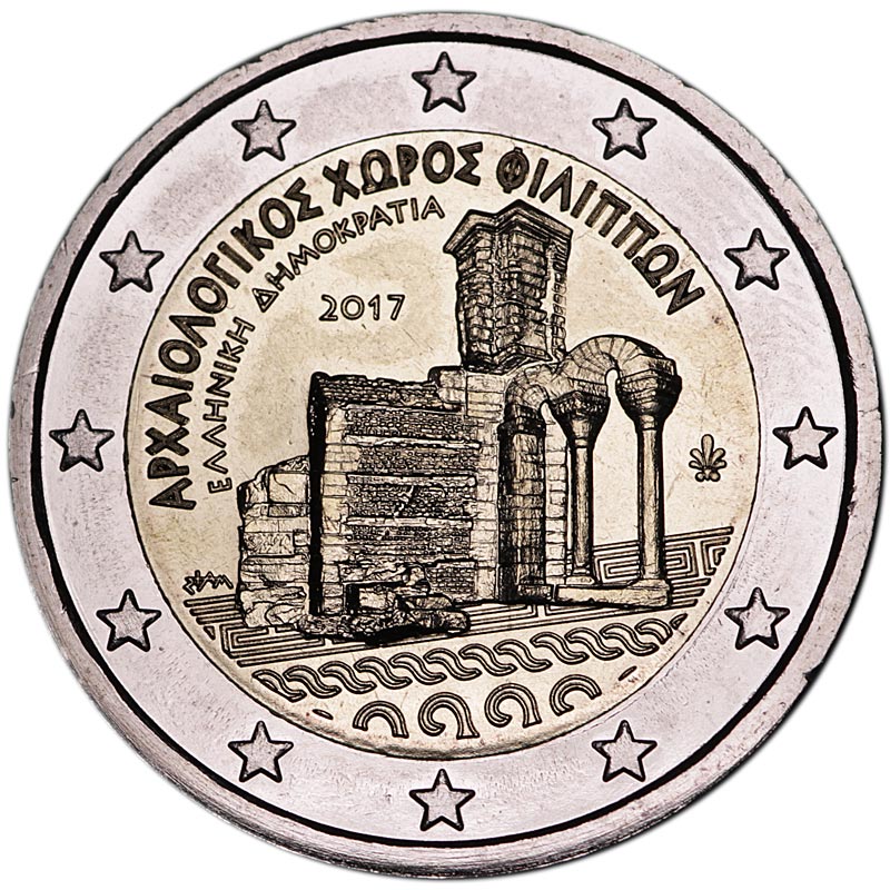 Монета номиналом 2 евро Греция, Филиппы. Мельхиор, никель, бронза. Греция, 2017 год