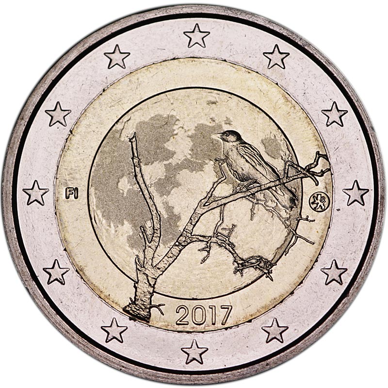 Монета номиналом 2 евро Финляндия, Природа. Мельхиор, никель, бронза. Финляндия, 2017 год