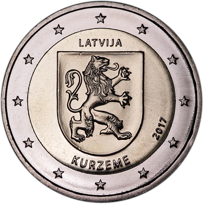 Монета номиналом 2 евро Латвия, Курземе. Мельхиор, никель, бронза. Латвия, 2017 год