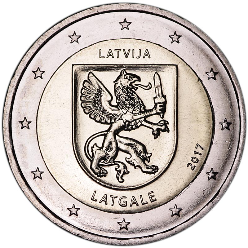 Монета номиналом 2 евро Латвия, Латгалия. Мельхиор, никель, бронза. Латвия, 2017 год