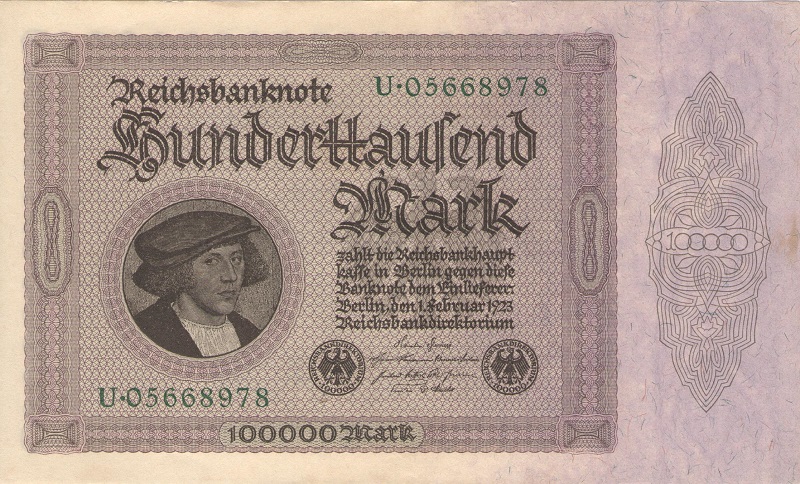Банкнота номиналом 100000 марок. Германия, 1923 год
