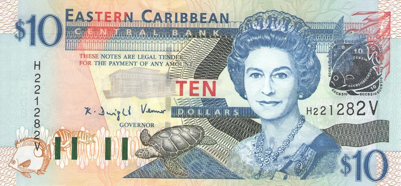 Банкнота номиналом 10 долларов. Восточно-Карибские Государства (St.Vinsent), 2003 год