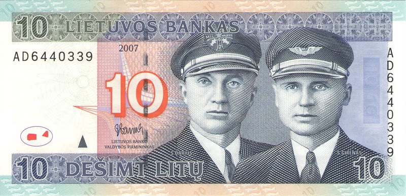 Банкнота номиналом 10 лит. Литва, 2007 год
