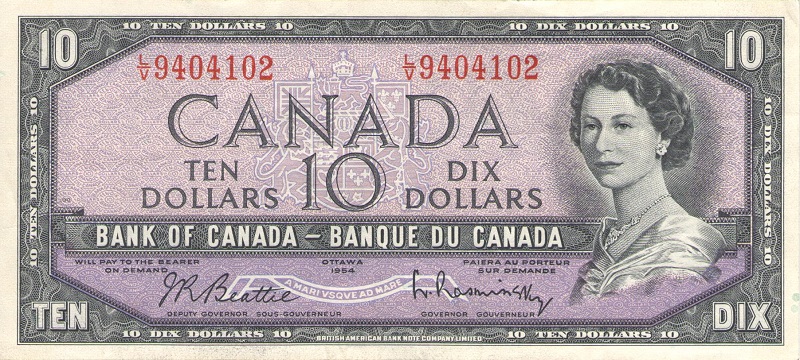 Банкнота номиналом 10 долларов. Канада, 1954 год