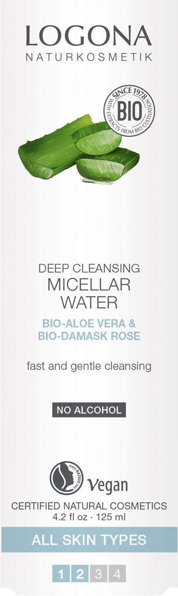 Logona Мицеллярная вода для глубокого очищения кожи с Био-Алоэ и Био-Дамасской Розой, 125 мл
