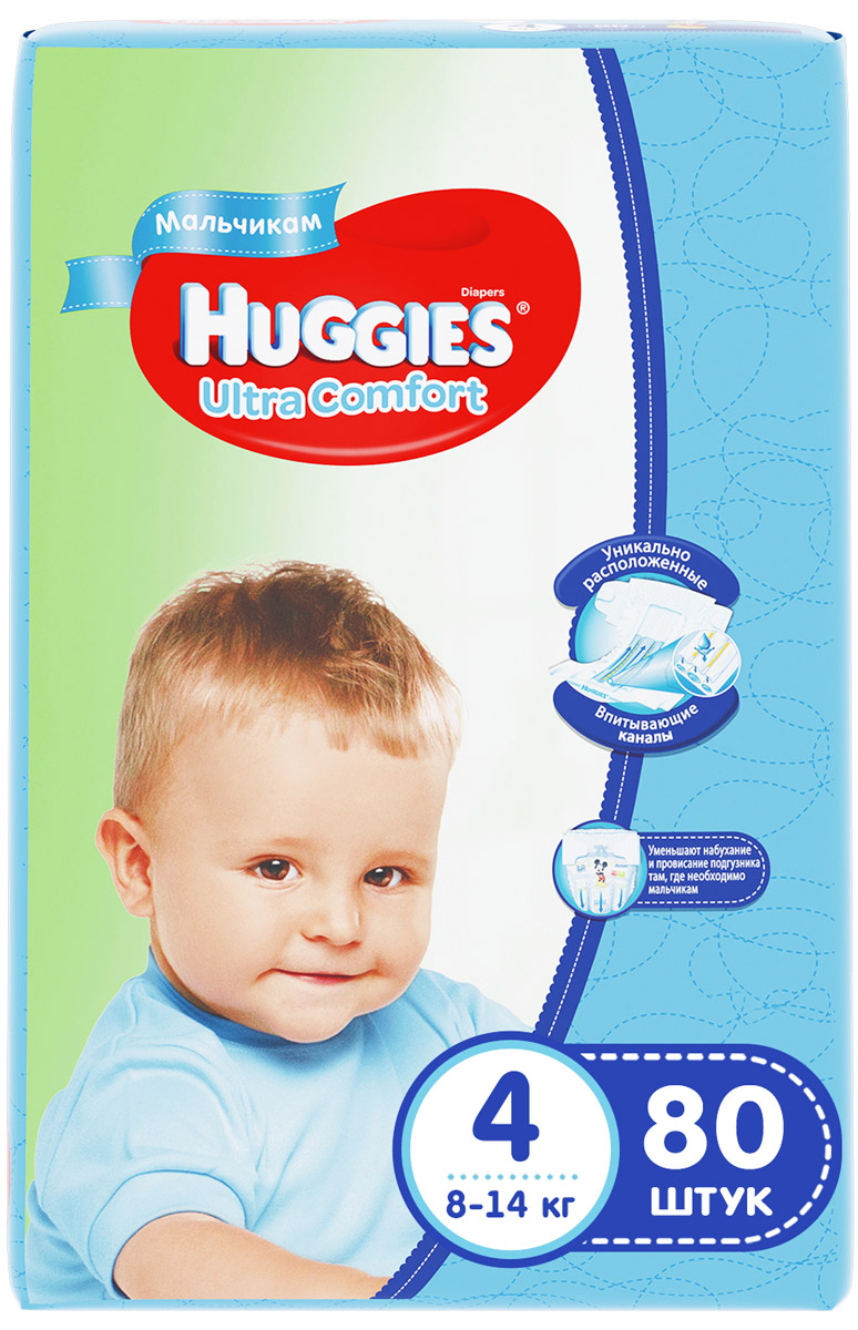 Huggies Подгузники для мальчиков Ultra Comfort 8-14 кг (размер 4) 80 шт
