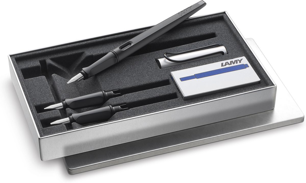 Lamy Joy Комплект ручка перьевая 011 запасные перья картридж цвет корпуса черный серебристый