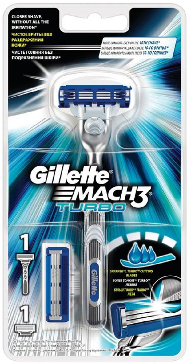 Gillette Бритва Mach3 Turbo, c 2 сменными кассетами