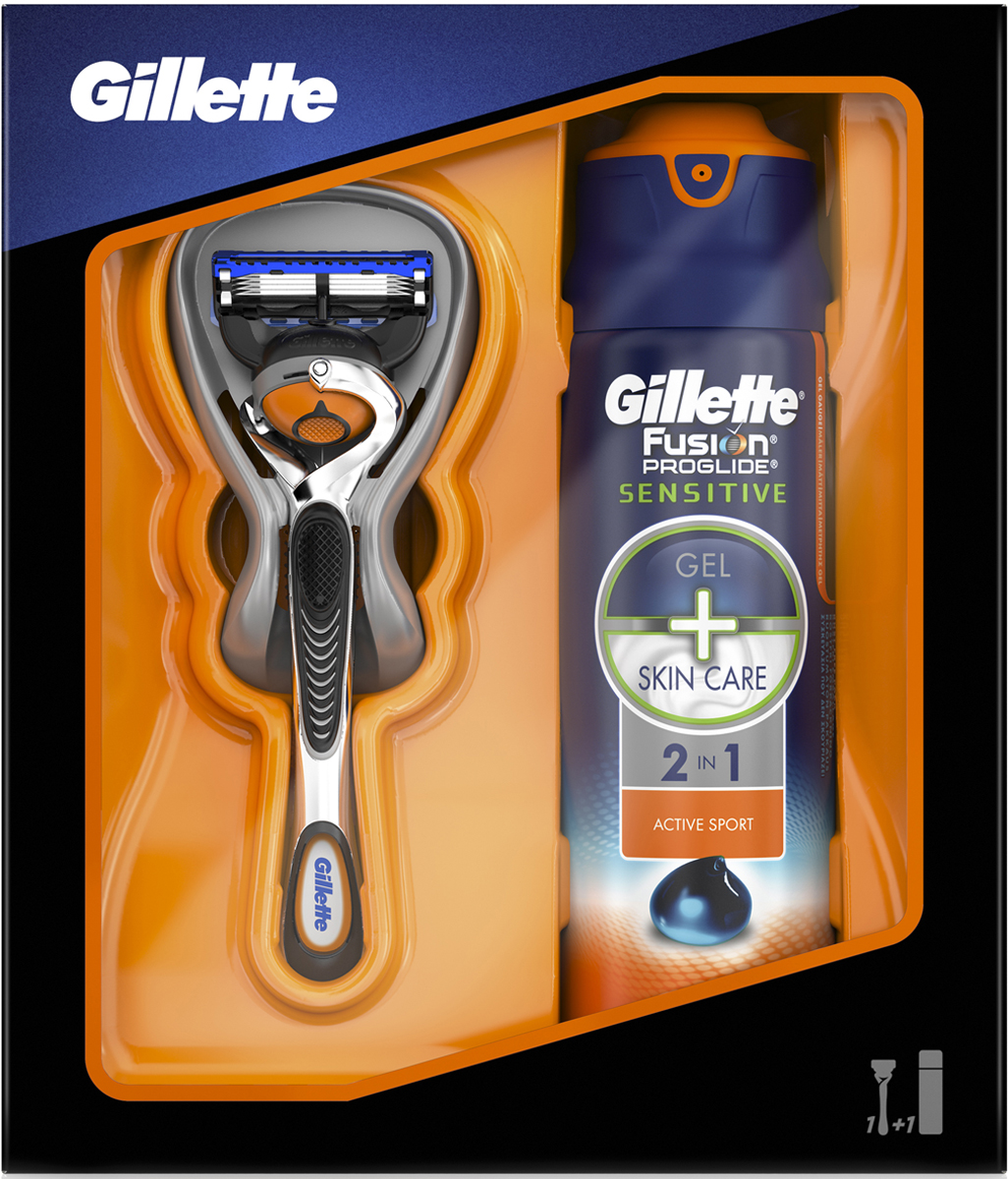 Подарочный Набор Gillette Fusion ProGlide Flexball: Мужская Бритва Fusion ProGlide с технологией Flexball+Гель Для Бритья ProGlide Active Sport Sensitive, 170 мл gillette пена для бритья fusion proglide sensitive 2 в 1 active sport 250 мл