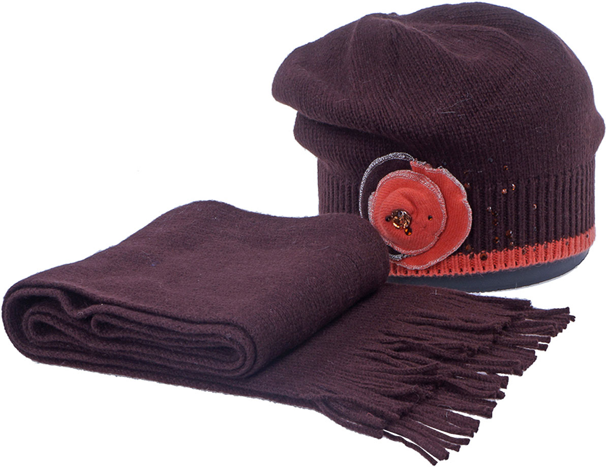 Комплект аксессуаров женский Vittorio Richi: шапка, шарф, цвет: коричневый. Aut121/61833L-85/05/17
