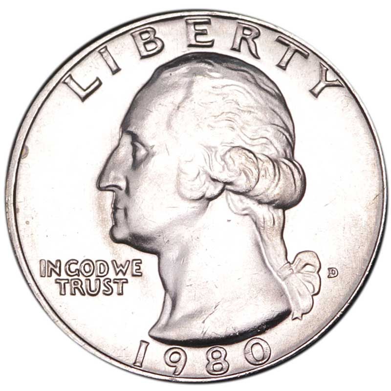 Монета номиналом 25 центов США, Вашингтон, двор D, 1980 год