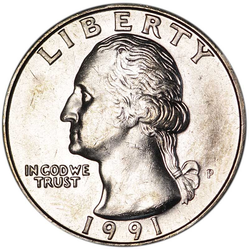 Монета номиналом 25 центов США, Вашингтон, двор P, 1991 год