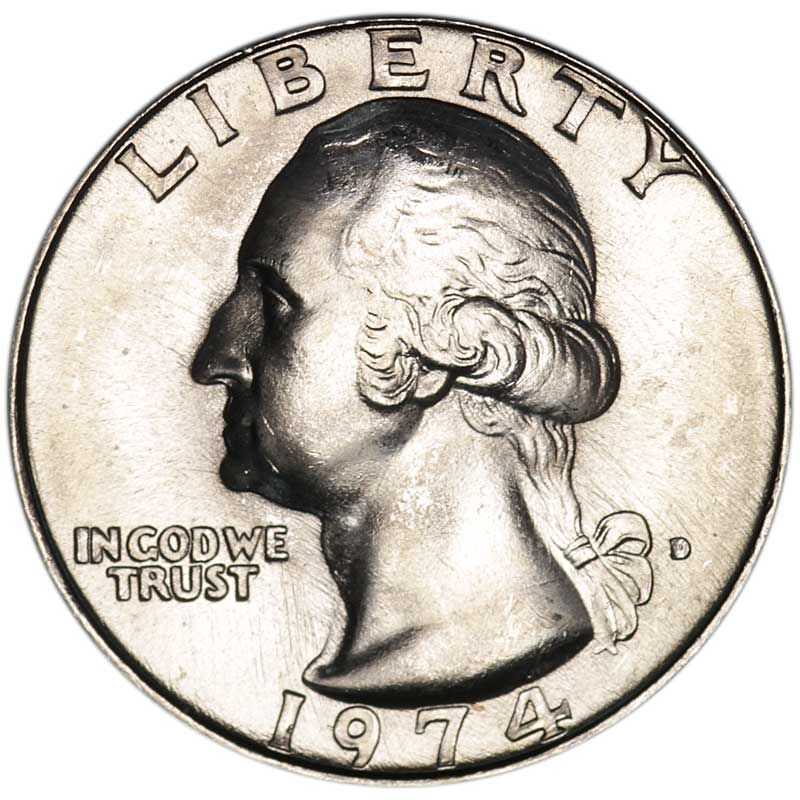 Монета номиналом 25 центов США, Вашингтон, двор D, 1974 год