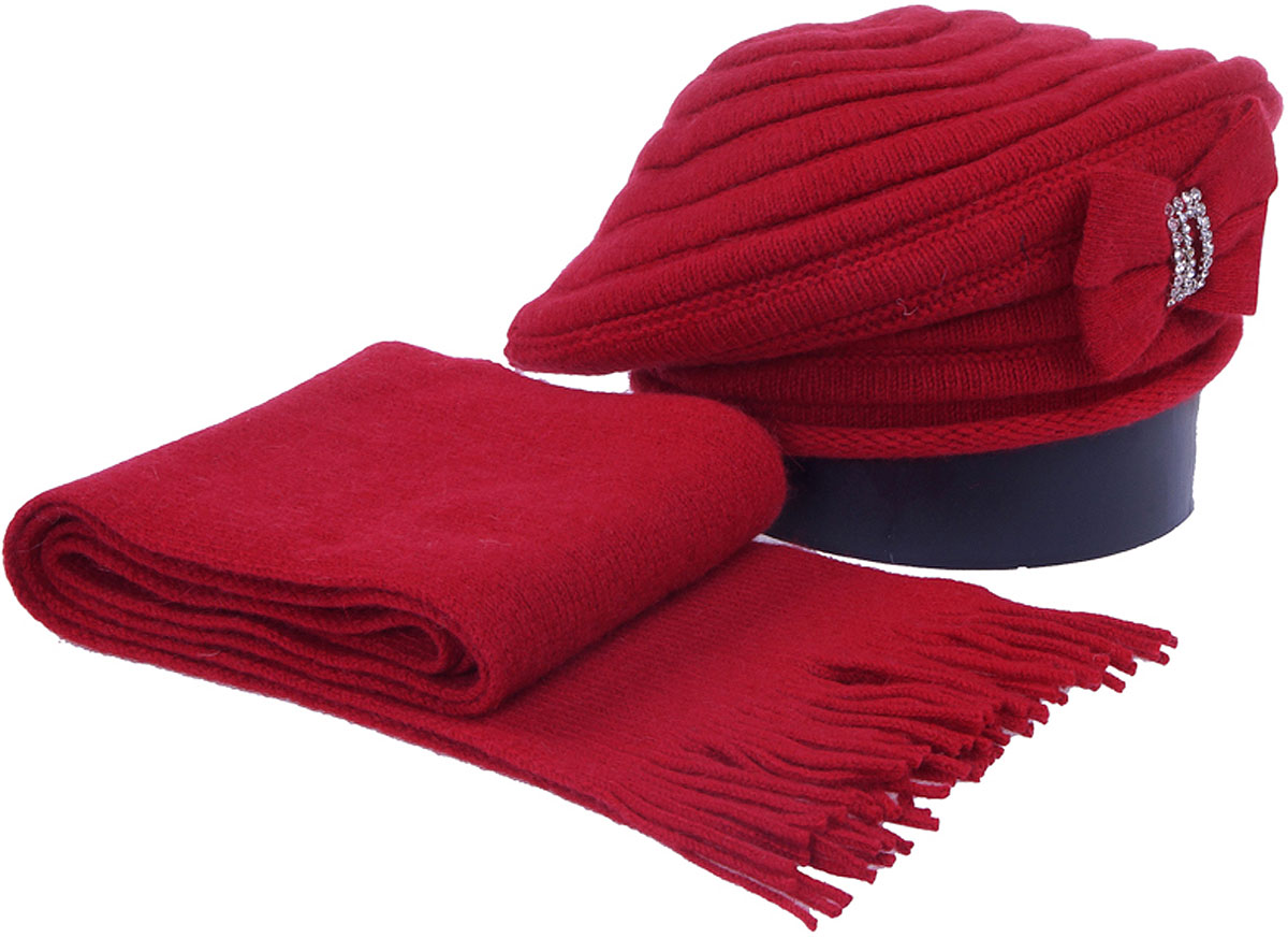 Комплект аксессуаров женский Vittorio Richi: шапка, шарф, цвет: красный. Aut121/61823L-25/17
