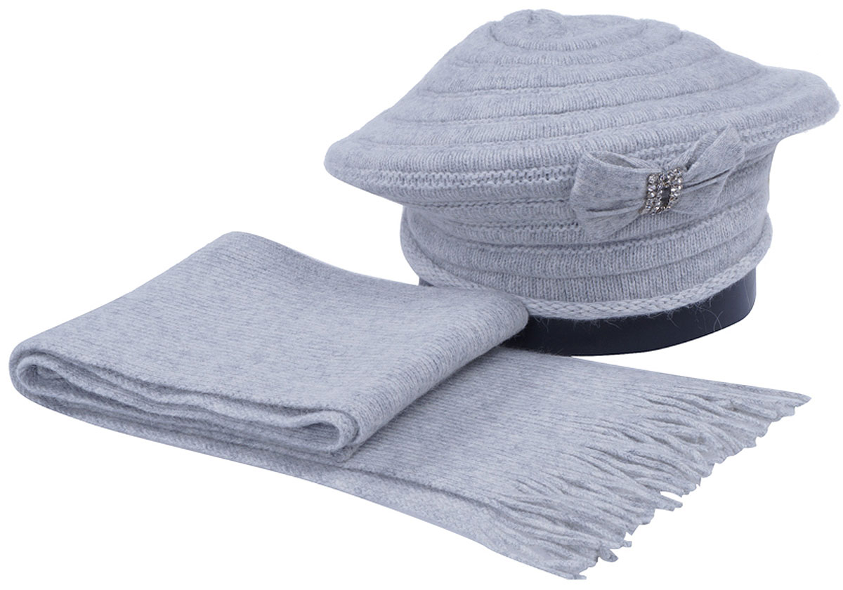 Комплект аксессуаров женский Vittorio Richi: шапка, шарф, цвет: светло-серый. Aut121/61823L-22/17