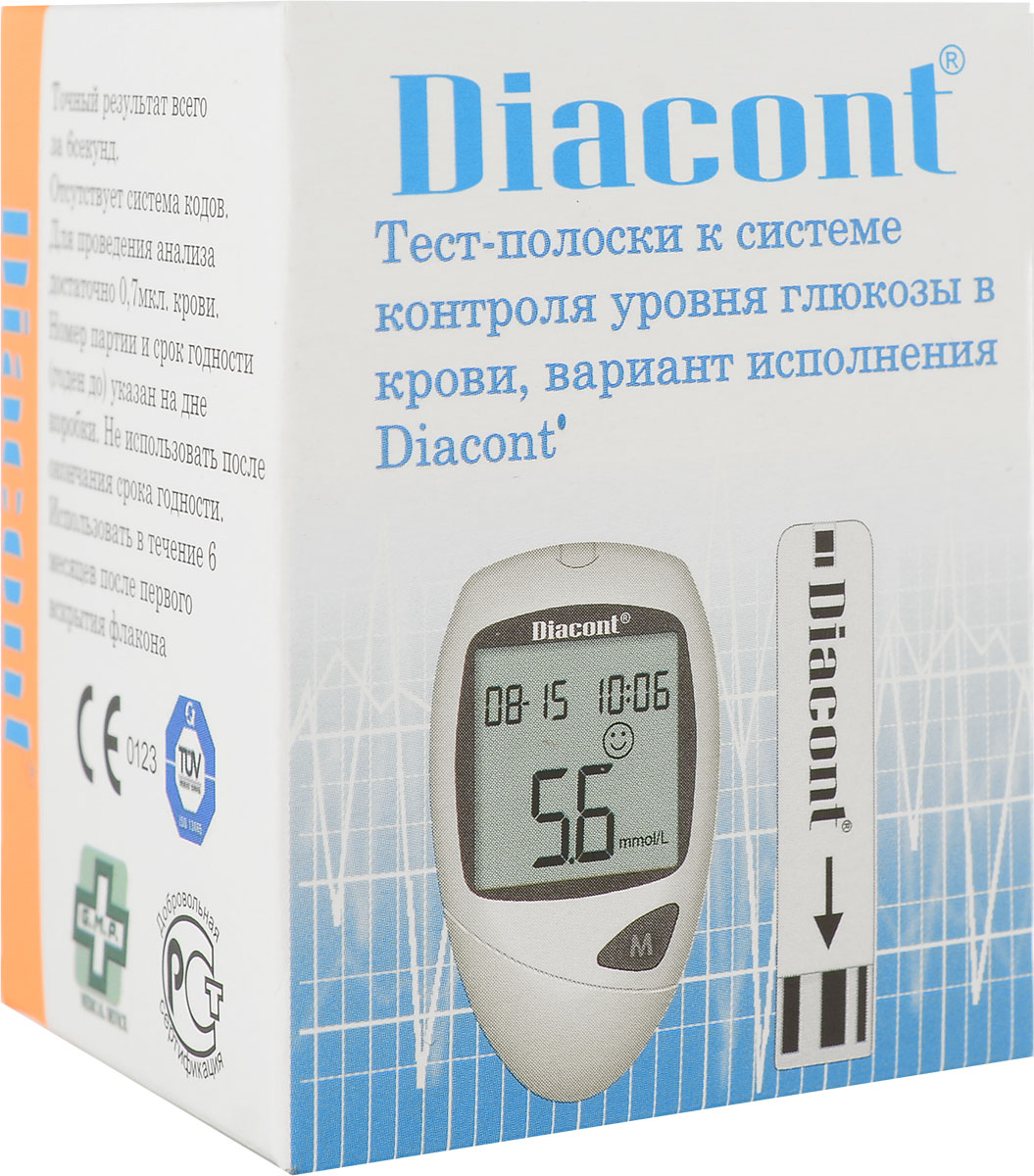 Тест-полоски к системе контроля уровня глюкозы в крови Diacont,  50 шт