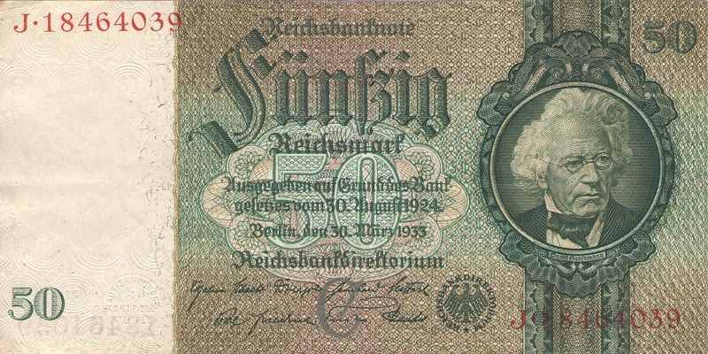 Банкнота номиналом 50 рейхсмарок. Германия, 1933 год