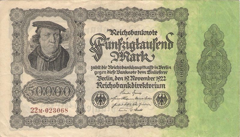 Банкнота номиналом 50 000 марок. Германия, 1922 год