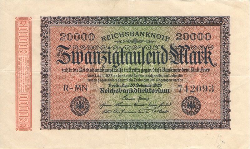 Банкнота номиналом 20 000 марок. Германия, 1923 год